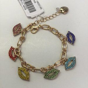 Betsey Johnson New Rainbow Lips Charm Bracelet